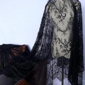 IDONGCAI Elegant Black French Chantilly Lace Fabric by The Yard  60120 Inch Soft Eyelash Floral Lace Trim for Bridal Dress, Wedding Decor, DIY Couture & Home Crafting Projects