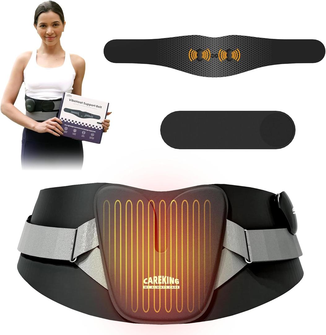 Cordless Heating Pad for Lower Back Pain Relief, Wireless Back Massager with Heat & 3 Vibration Modes, Lumbar Support Belt for Men & Women, Portable Gift for Dad, 59'' Rechargeable