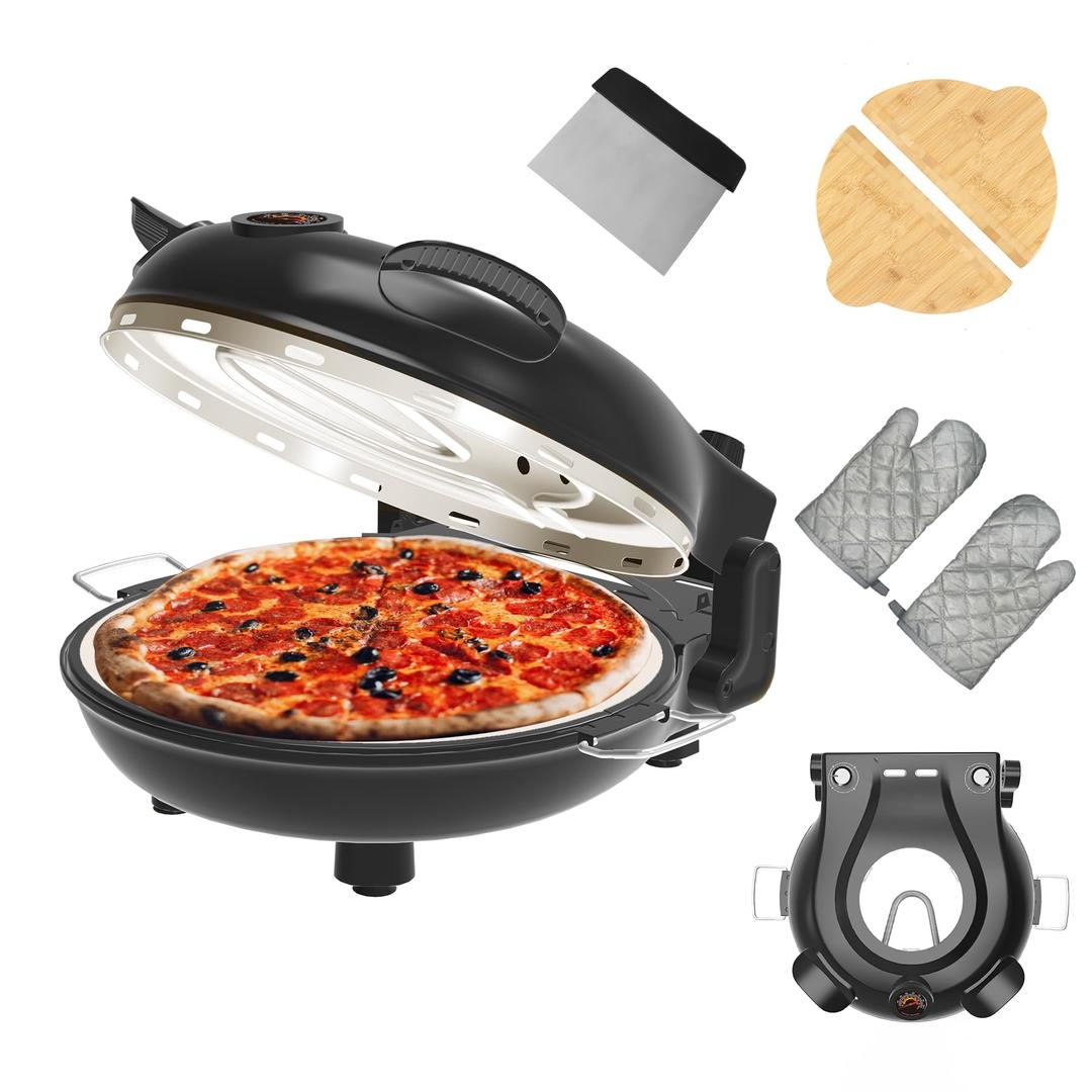 12"Electric Pizza Oven,Stone Pizza Oven Pizza Maker Machine For Home with Wooden Pizza Paddles & Pizza Cutter&Gloves