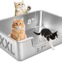XXXL Low Entry Litter Box for Big Senior Cats & Multiple Cats, 28” x 20” x 8” Extra Large Metal Litter Box, High Sided Stainless Steel Litter Pan with Odor Control, Easy to Clean