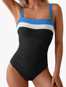 Eomenie Women's One Piece Swimsuit Tummy Control Ruched Bathing Suit Full Coverage Slimming Swimwear Color Block Swim Suit M