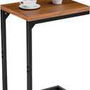 Ekisemio C Table for Sofa, C Shaped End Table with Metal Frame, Small Side Table for Couch, TV Tray for Living Room, Bedroom, Rustic Brown