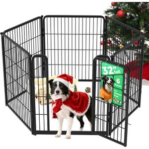 FXW Homeplus Unleashed Indoor Dog Playpen - Stress-Free and Safe Play, Heavy Duty 32 Inch 6 Panels Dog Pen for Small and Medium Dogs, BlackPatented