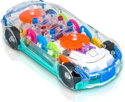 ZHFUYS Light Up Transparent Car Toy for Kids, Sensory Toys for Kid, Toy Car with Colorful Moving Gears, Fun Educational Toy for Kids, Birthday Gifts Idea for Boys Girls