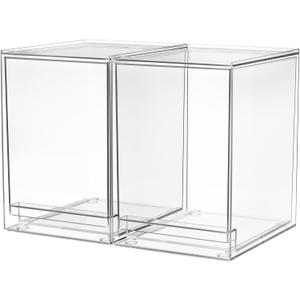 A-LuGei  Acrylic Stackable Storage Drawers, 8.7" H Makeup Organizer, Bathroom Organizer and Storage, Plastic Storage Bins for Kitchen Cabinet Pantry Medicine Fridge
