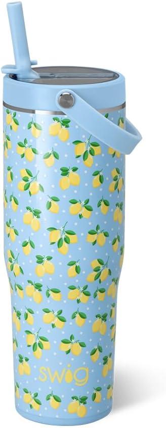 Swig Life 30oz Leak Proof To-Go Tumbler, 30oz Leak Proof Water Bottle with Handle and Straw, Large Insulated Tumblers, Cup Holder Friendly Travel Mug, Reusable Leakproof Water Bottle (Lemon Meringue)