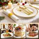 Gold Plastic Silverware 50 Guests,Pre Rolled Silverware Set Wrapped Plastic Cutlery Set Include 50 Forks,50 Knives,50 Spoons and 50 Napkins Heavy Duty Disposable Utensils for Party