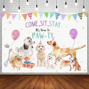 Sendy 7x5ft Puppy Dog Happy Birthday Backdrop Let's Paw-ty Doggy Pet Party Decorations Supplies Paw Prints Balloon Color Flag Bday Photography Background Banner Cake Table Photo Props, One Size