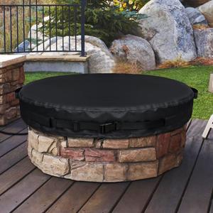 GoldenRaindrop Fire Pit Covers Round for InGround Fire Pit 5256 inch Heavy Duty Weatherresistant 600D Waterproof Outdoor Firepits Cover, BuiltIn Stone Fire Pits AllSeason Protective Cover, Black