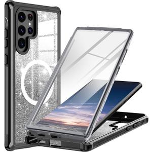 Hekodonk for Samsung Galaxy S22 Ultra Case Glitter,Compatible with MagSafe[Built-in Tempered Glass Screen Protector & Camera Lens Protection] Full Body Shockproof Protective Bling Phone Case,Black