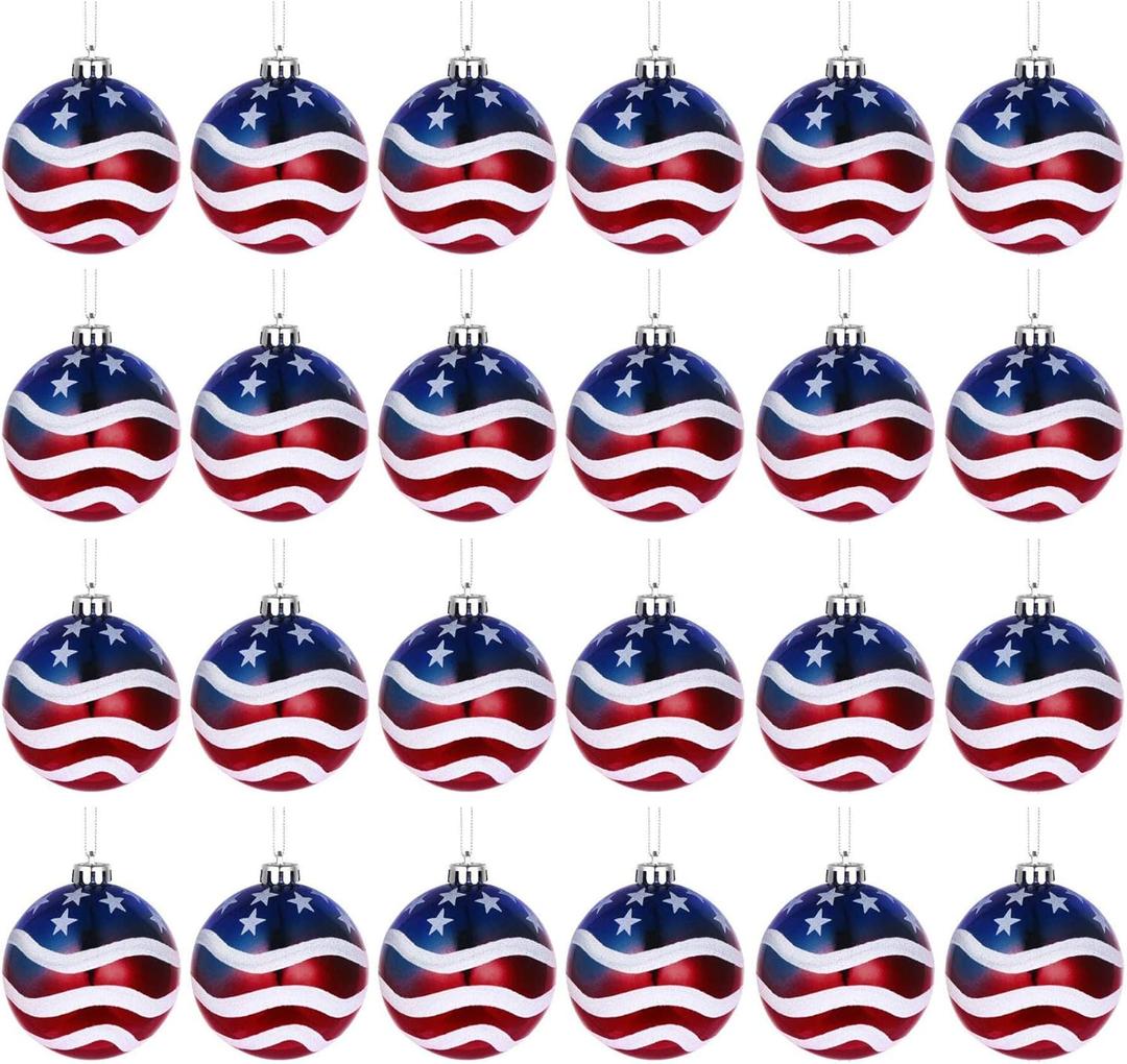 24pcs 3-1/4" (80mm) American Patriotic Christmas Ball Ornaments July of 4th Ball Hanging Independence Day Party Decor Holiday Wedding Tree Decorations