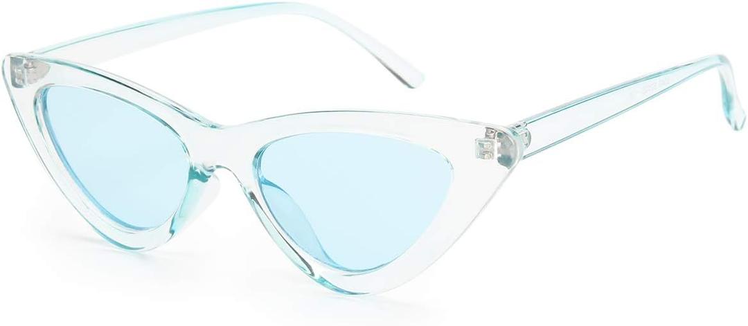 livho Retro Vintage Narrow Cat Eye Sunglasses for Women Clout Goggles Plastic Frame (Clear blue)