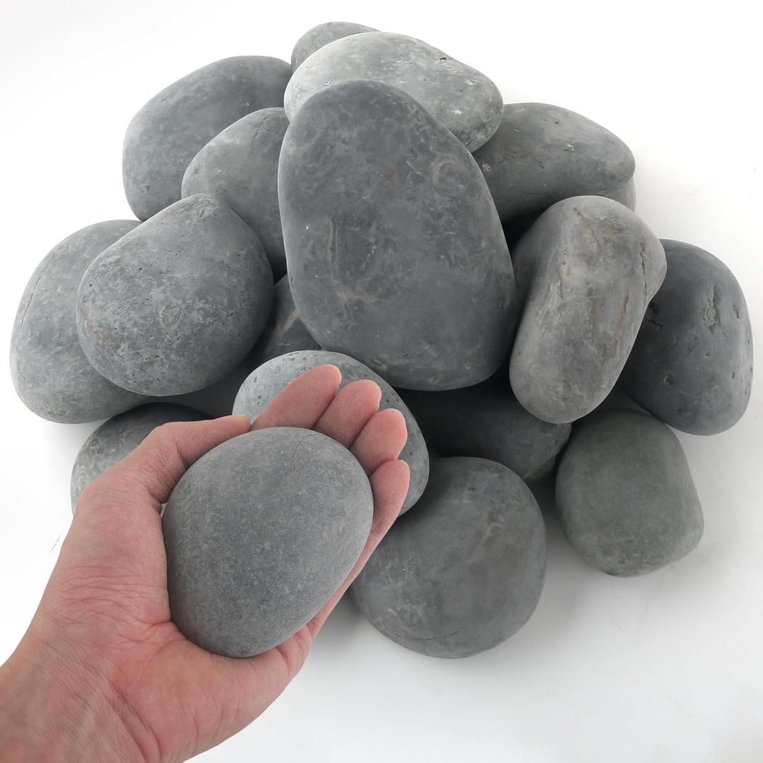 Quibbay 5 lbs Mexican Beach Pebbles, 2-3 Inch Decorative River Rocks for Fish Tank Aquarium Fountain, Decorative Pebbles for Garden Landscaping, Home Dcor, Outdoor Paving Walkways Pathways Backyard (Grey)