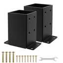 4x4 Post Base 2PCS, Inner Size 3.5x3.5 Inch Fence Post Anchor, Rust-Proof Heavy Duty Metal Black Powder-Coated Railing Post Brackets, for Support Deck, Pergola, Includes Screws