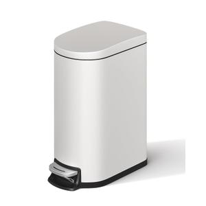 Garvee 2.6 gal / 10 L Metal Bathroom Trash Can with Lid, Slim Waterproof Garbage Can for Bedroom, Small Stepon Trash Bin with Inner Bucket, Rear Handle, Soft Close Lid, White