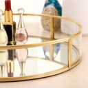 ELLDOO Gold Round Glass Decorative Tray, 9.9inch Metal Mirrored Jewelry Tray, Makeup Perfume Organizer for Bathroom Sink Vanity Dresser