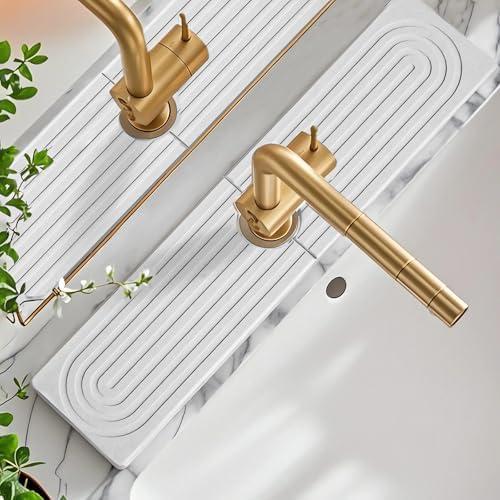 23.8" Stone Faucet Mat for Kitchen Sink Splash Guard & Draining Mat - 2025 Upgraded Diatomite Fast-Drying Stone, Super Absorbent, Countertop Protector for Kitchen,Bathroom