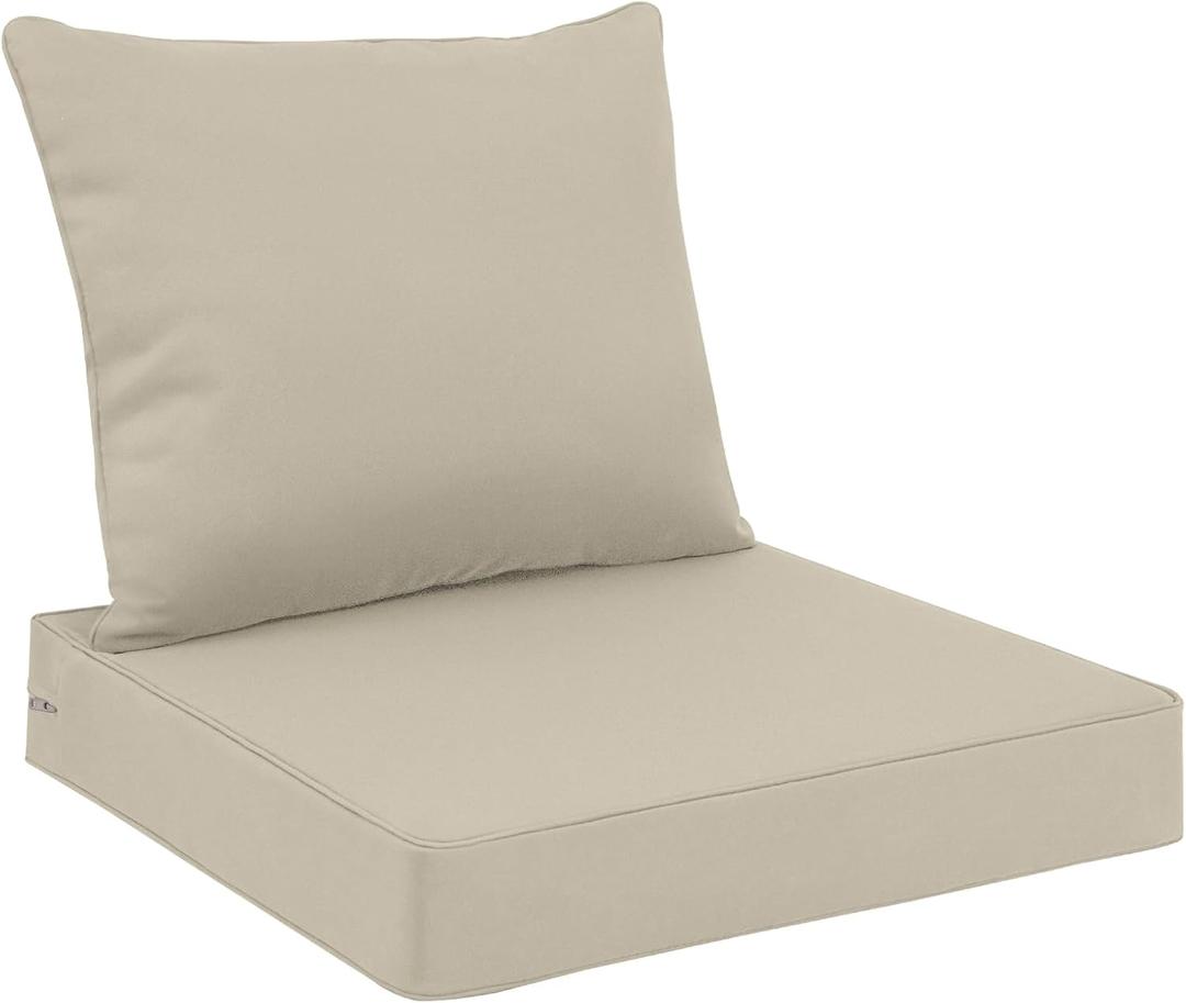 Favoyard Outdoor Seat Cushion Set 24 x 24 Inch Waterproof & Fade Resistant Patio Furniture Cushions with Removable Cover Deep Seat & Back Cushion with Handle and Adjustable Straps for Chair Sofa Couch (Beige)