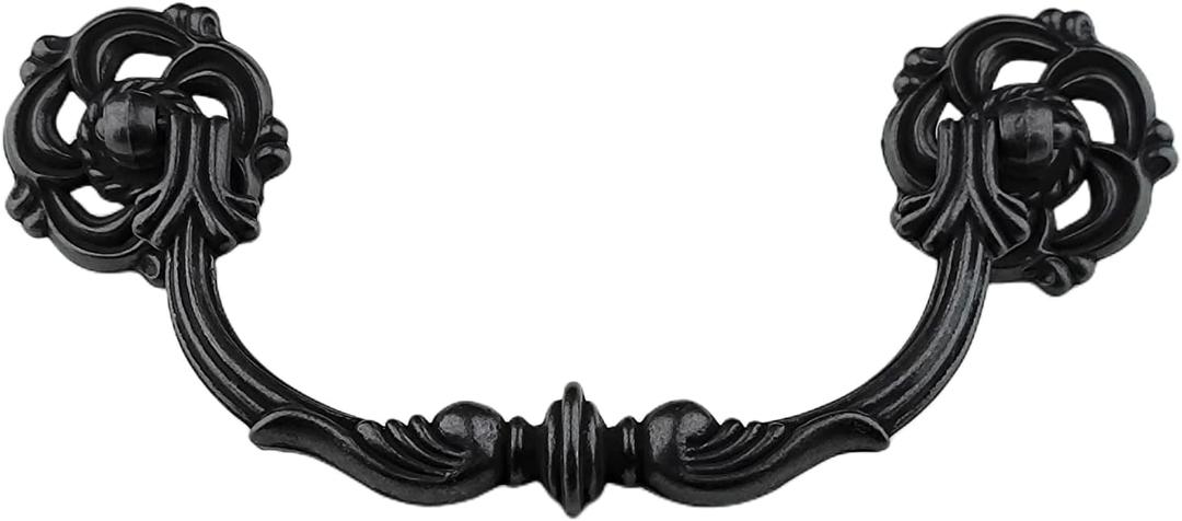 4-Pack 4.25" Droop Bail Dresser Drawer Pulls Handles Vintage Antique Black Cabinet Knobs Handle 4 1/4 Inch Center Hole Distance108mm (4, Antique Black)