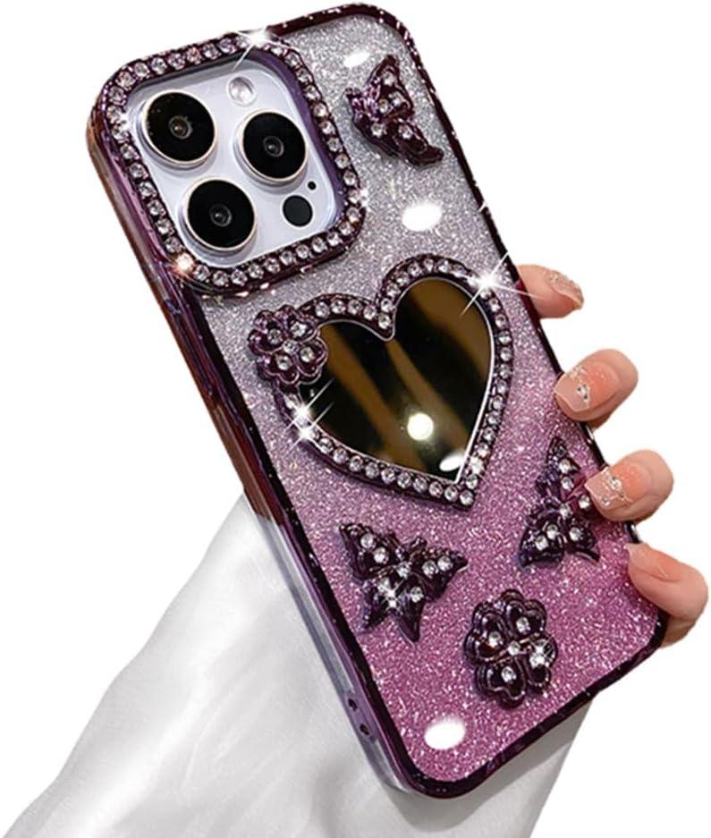 Designed for iPhone Case,Luxury Electroplated Glitter Bling Mirror Spark Sparkly Shockproof Protective Cover Phone Case (iPhone 15,Purple)