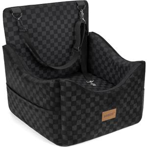 JOEJOY Elevated Dog Car Seat for Small/Medium Dogs up to 35 lbs, Memory Foam Booster Seat with Detachable Washable Cover, Travel-Safe Car Bed with Safety Belts & Storage Pockets, Black
