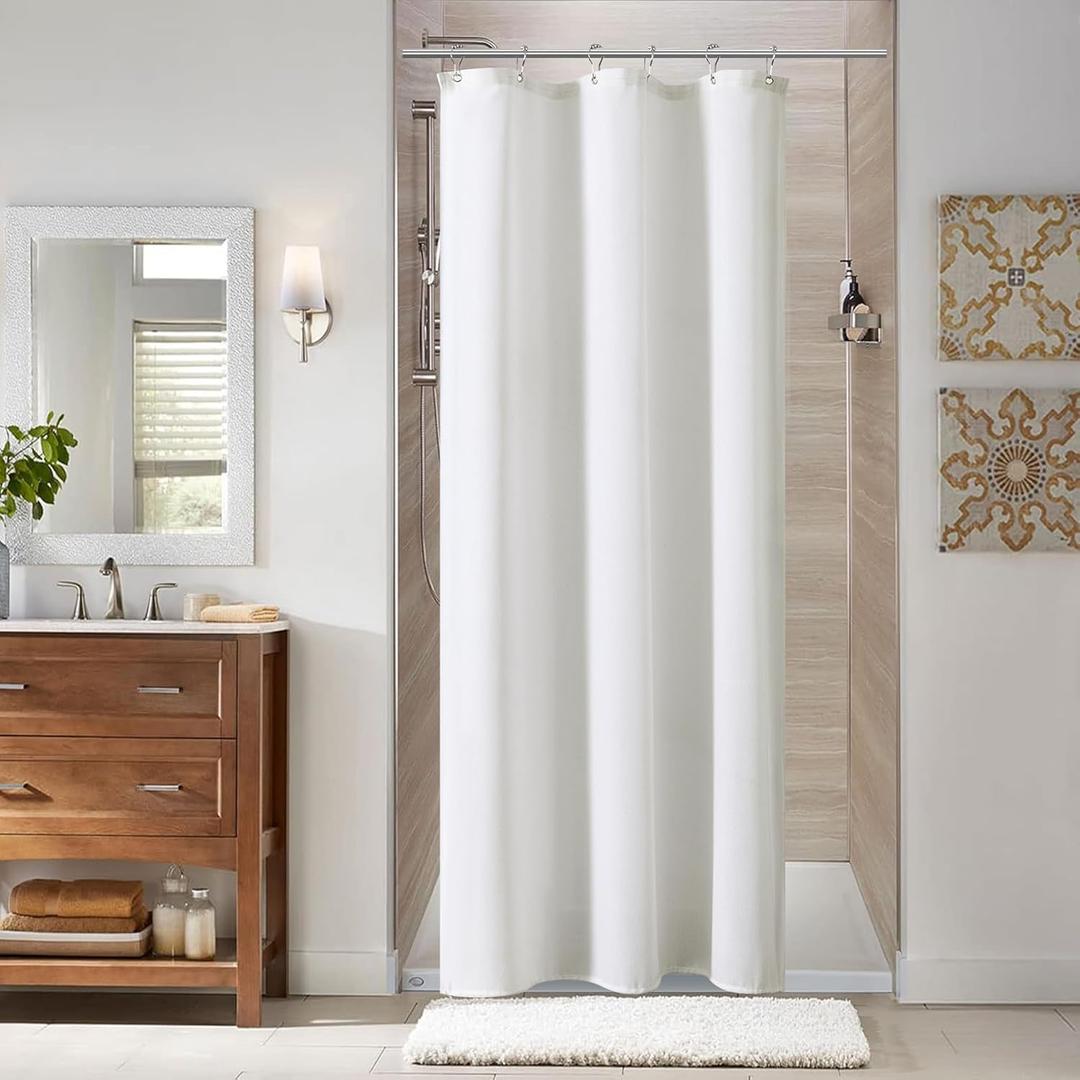 Naturoom Stall Shower Curtain, 36 Inches Linen Cloth Textured Fabric Shower Curtain Set with Hooks, Narrow Hotel Luxury Elegant Ultra Thick Bath Curtains for Bathroom, W36 xH72, White