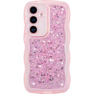 ZTOFERA for Samsung Galaxy S23 FE 5G Case 6.4", Cute Curly Wavy Design with Glitter Sequins,Luxury Aesthetic Bling Sparkly Shockproof Protective Phone Case for Galaxy S23 FE-Glitter Pink