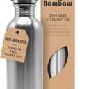 Bambaw Stainless Steel Water Bottles 32 oz, Non-insulated Single Wall Metal Water Bottle Stainless Steel, Reusable & Eco Friendly, Dishwasher Safe  Silver | Non-insulated, Single Wall, Metal Water Bottle, Reusable, Eco Friendly, Dishwasher Safe