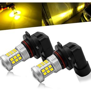 Super Bright 3000lm 9145 H10 LED Fog Lights Bulbs DRL High Power 3030 Chips with Projector Lens Replacement for Cars Trucks, Golden Yellow