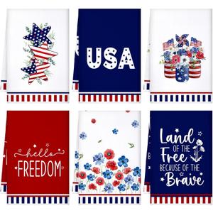 Bencailor 6 Pcs 4th of July Kitchen Towel Patriotic Star Absorbent Hand Towels Independence Day Gnome Dish Cloths Memorial Day Microfiber Towels for Home Decoration (Classic)