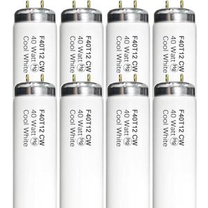 8-Pack F40T12/841 Fluorescent Tube 48 Inches 40 Watt, 4 Foot T12 Light Bulb 4100K Cool White, 3250 Lumens F40T12/CW G13 Bi-Pin Base, Replacement for F40/SP41 F40CW F40SP41/ECO