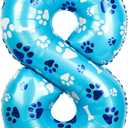 40 Inch Dog Paw Print Number 8 Foil Balloon, Large Multi-color Puppy Pet Balloon for Birthday Party Decoration, Dog Paw Theme Party Favors(Blue+White)