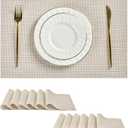 Leetaltree Beige White Placemats Set of 12 - Heat Resistant Non-Slip Place mats for Dining Table, Washable Durable PVC Vinyl Woven Table Mats(Beige White, 12)