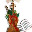 2 x Miniature Violin Christmas Ornament  Holiday Music Wooden Ornaments Home Decor, Vintage Musical Instrument Gift for Violinists, Violists, Music Lovers & Violin Teachers