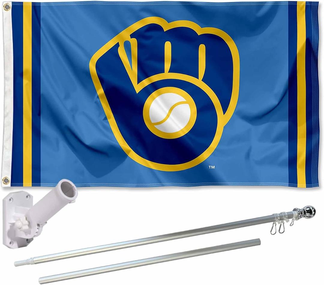 Milwaukee Brewers Vintage Glove Flag Pole and Bracket Set