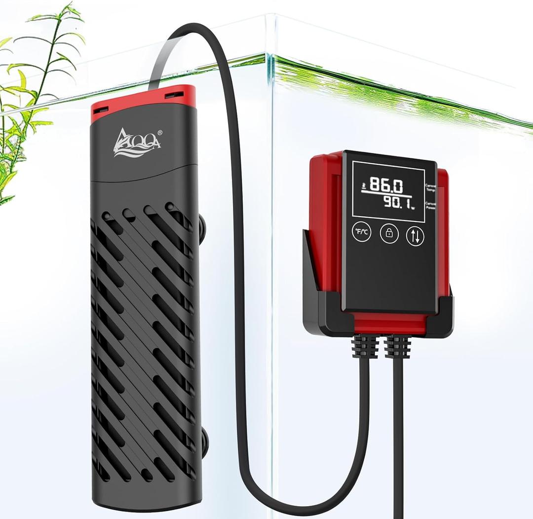 AQQA PTC Fish Tank Heater 500W for Aquarium 53-130 Gal Submersible with External Digital Controller Adjustable Temp Range 59-94 Overheat & Out-of-Water Auto Shut-Off Protection (500W for 53-130Gal)