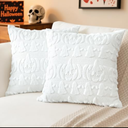 Pack Of 3 Artscope Halloween Pillow Covers 18 x 18 Set of 2 Decorative Ghost Holiday Pumpkin Throw Pillow Cases Soft Plush Faux Fur Couch Cushion Case for Farmhouse Halloween Sofa Bed Room Home Decor-White