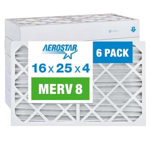 Aerostar 16x25x4 Air Filter 6 Pack, MERV 8 AC Furnace Filters (Actual Size: 15.5" x 24.5" x 3.75")