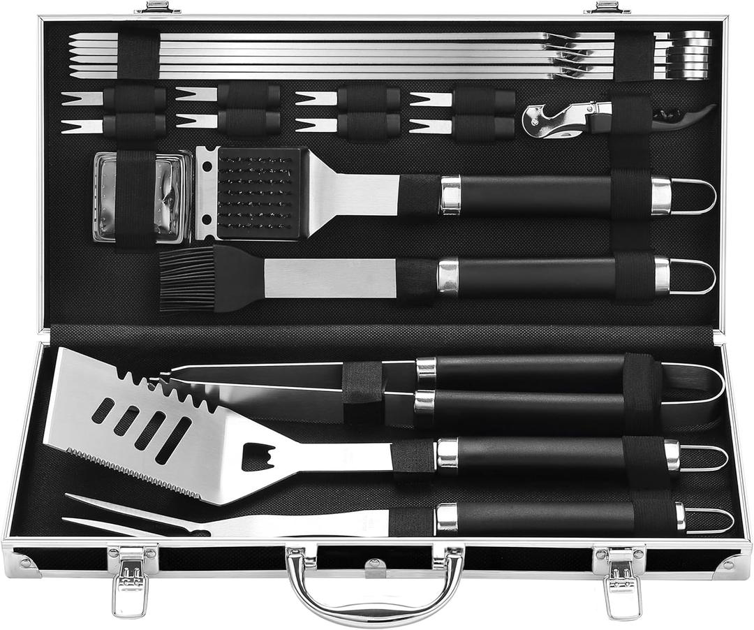 Grilljoy BBQ Accessories Grill Tools Set - 22PCS Stainless Steel Barbecue Grill Accessories for Outdoor Grill with Black Aluminum Case - Grilling Gifts for Men Dad -Grill Tools Kit Grilljoy BBQ Accessories Grill Tools Set - 22PCS Stainless Steel Barbecue Grill Accessories for Outdoor Grill with Black Aluminum Case - Grilling Gifts for Men Dad -Grill Tools Kit