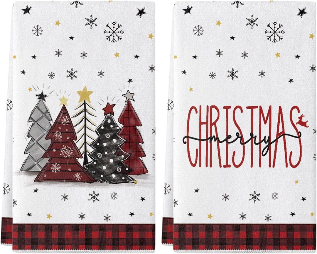 Siilues Christmas Kitchen Towels 18x26 Inch Set of 2, Christmas Tree Dish Towels Merry Christmas Decor Hand Towels Seasonal Winter Holiday Christmas Tree Decorations for Home Drying Dishcloth