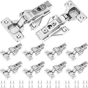 10 Pack 1/2" Overlay Face Frame Soft Close Hidden Cabinet Hinges, 105 Degree 3D Adjustable Clip On Plate Concealed Kitchen Cupboard Door Hinges with Screws