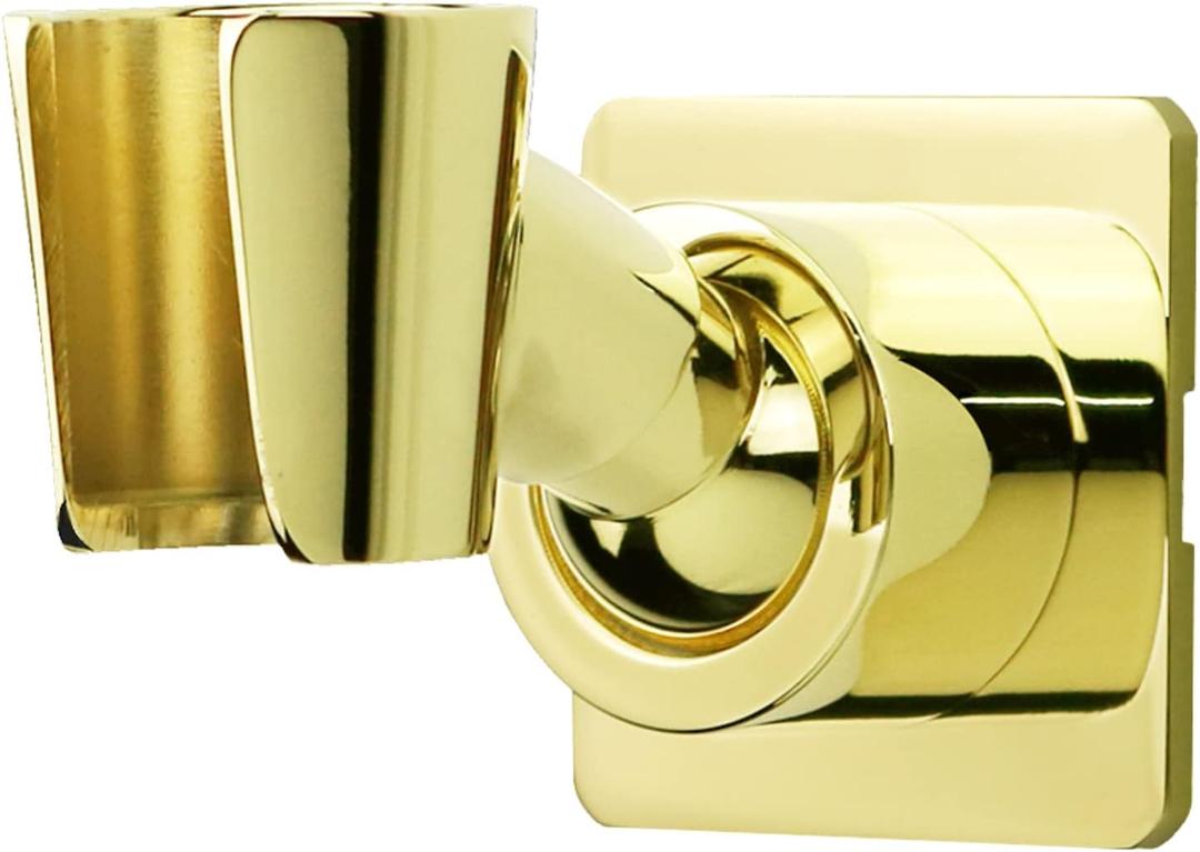 Shower Head Holder Handheld Shower Wand Holder Adjustable Shower Head Bracket Shower Wall Mount Holder, Polished Brass/Gold Finish, Drill Free Glue Installation