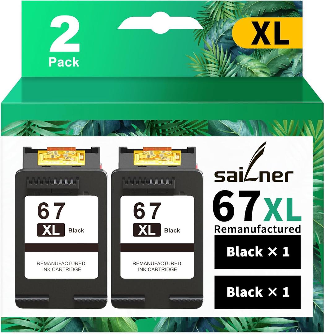 SAILNER 67XL Black High-Yield Ink Cartridge Replacement for HP Ink 67 67XL HP Printer Ink use with for DeskJet 2855e Ink Cartridges Deskjet 4155e 2755e 4155 2700 2700e Envy 6055 Printer 67(2 Pack)