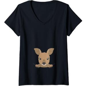 Womens Mom to Be Cute Kangaroo Joey Pregnancy Announcement V-Neck T-Shirt, XXL
