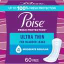 Poise Ultra Thin Incontinence Pads & Postpartum Incontinence Pads, 4 Drop Moderate Absorbency, Regular Length, 60 Count