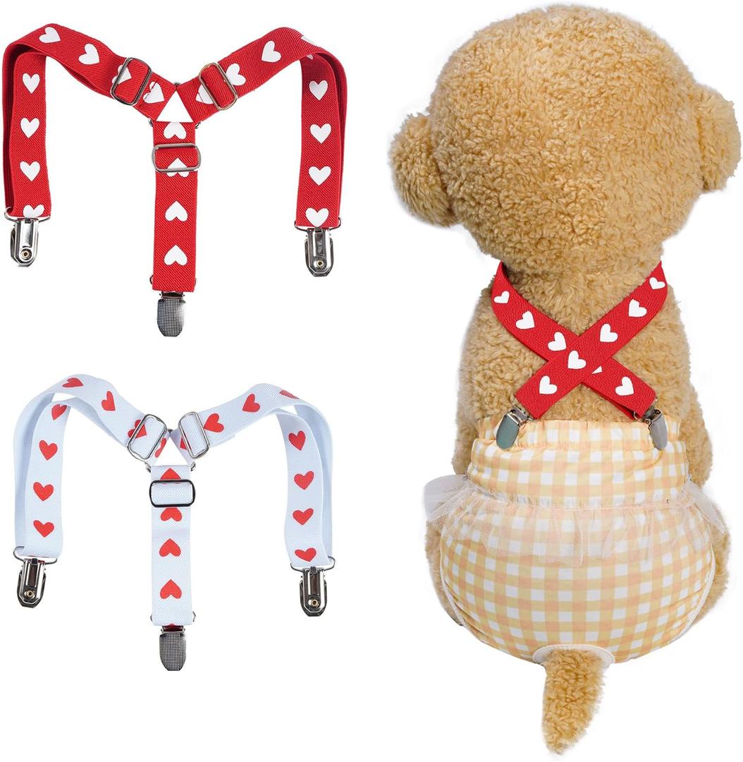 2Pcs Adjustable Dog Suspenders - Diaper Keeper for Female Dogs (Medium)