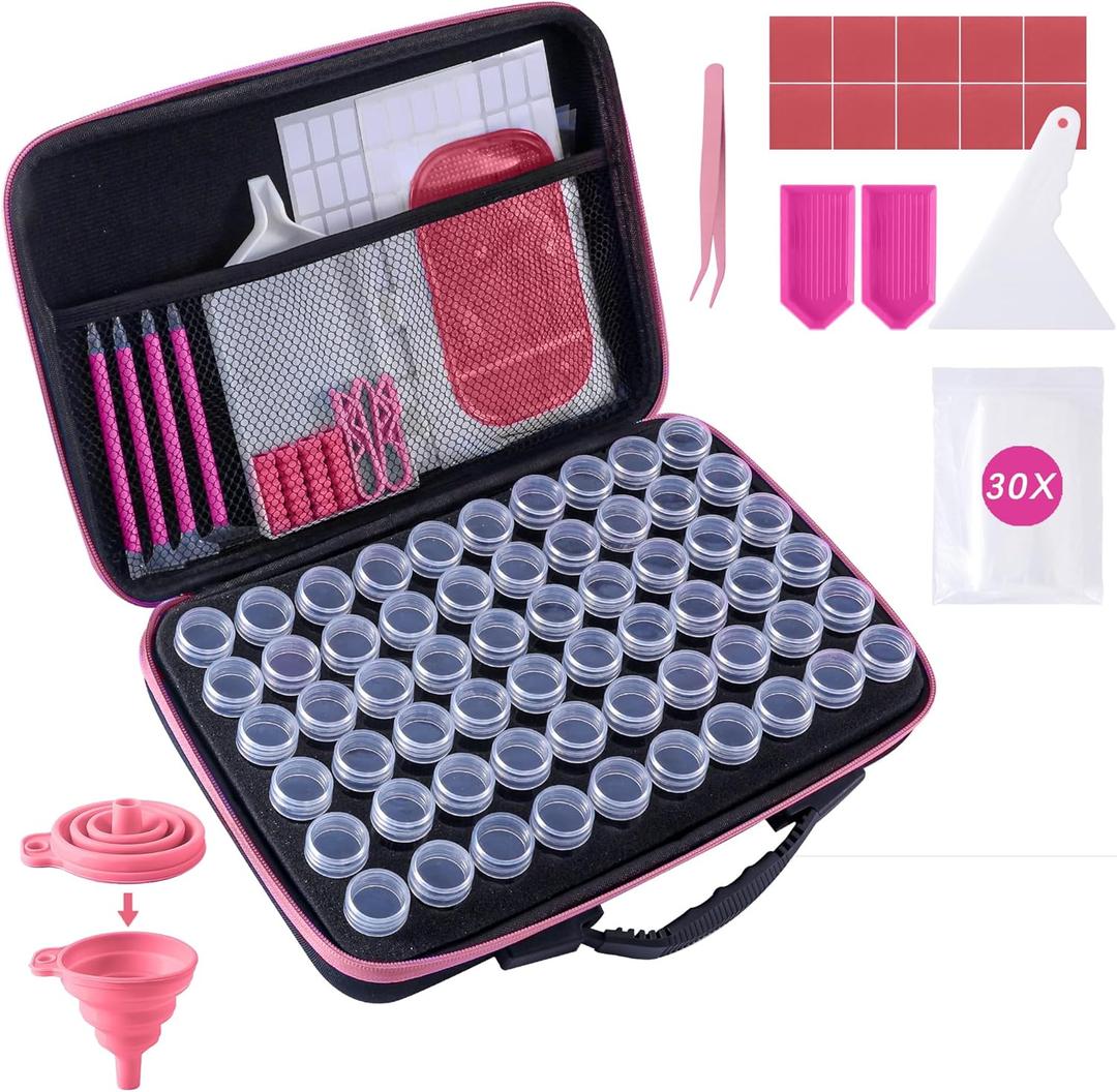 Diamond Art Storage Containers 60 Slots Diamond Painting Accessories and Tools Portable Bead Organizer Boxes for AdultsPink