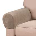 2 Pack Velvet Stretch Armrest Covers - Non Slip Sofa Chair Covers, Soft Elastic Arm Protectors for Living Room Couch, Office Chair, Recliner (Taupe)