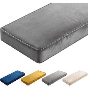 Wenqik Bench Cushions 42x16x4 Inch Window Seat Cushions for Indoor Furniture Velvet Kitchen Dining Bay Seat Tufted Porch Swing Thicken Bench Pad Memory Foam(Gray)
