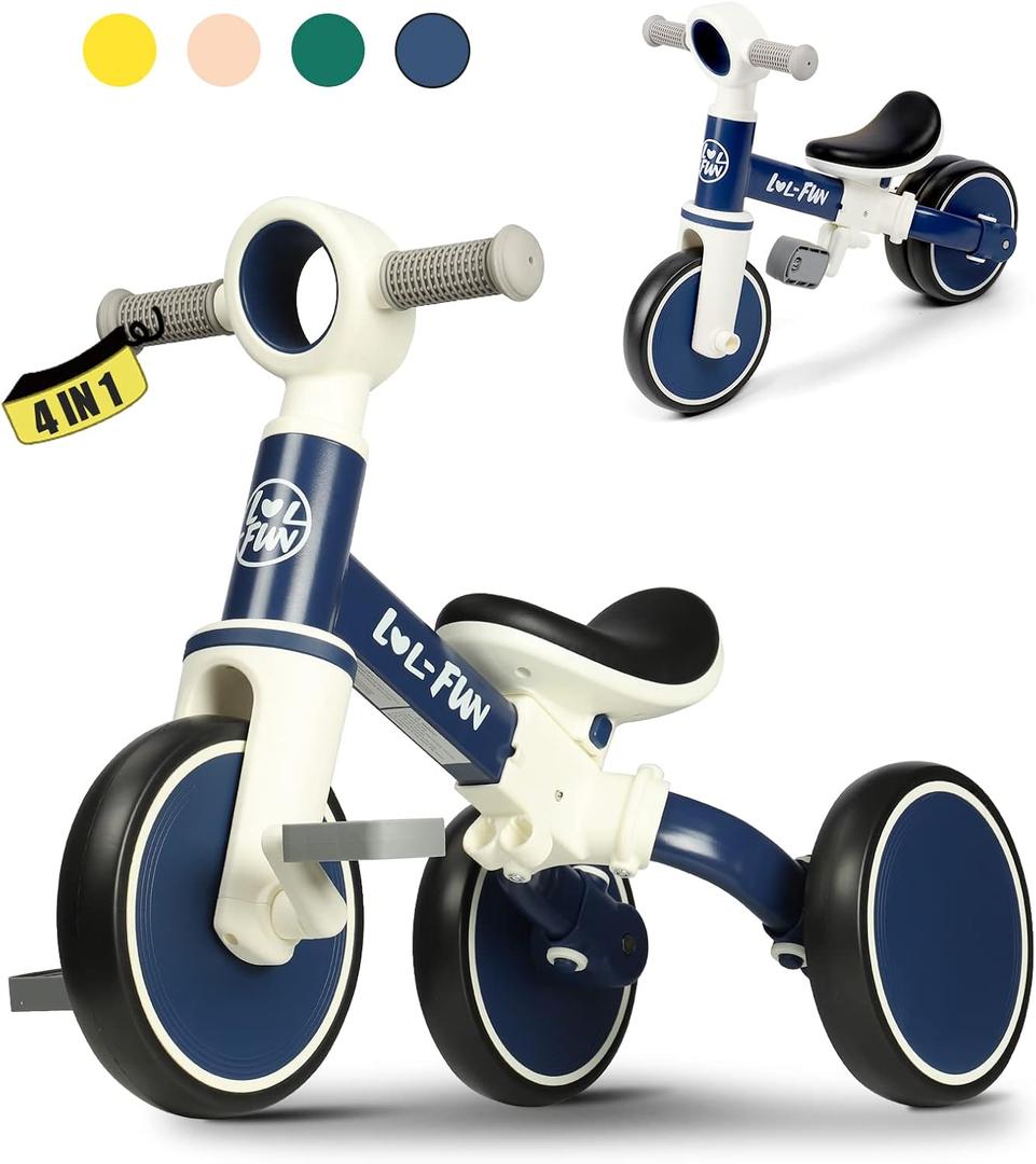 LOL-FUN Baby Balance Bike Toy for 1 2 Year Old Boys Girls Gift Toddler Tricycle 1-3 Year Old with Removable Pedal, 4 in 1 Trike for Ages 1-3 Present (Midnight Blue)
